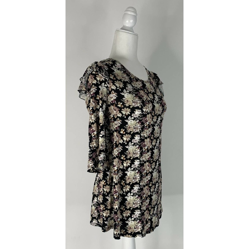 NWT MIMI + DAPHNE Ruffle Shoulder Floral Blouse S